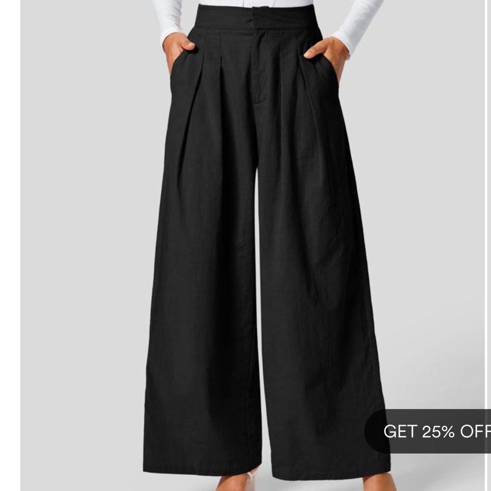 NWT Halara Wide Leg High Waisted Linen Feel 100% Cotton Pleated Black Pants XS
